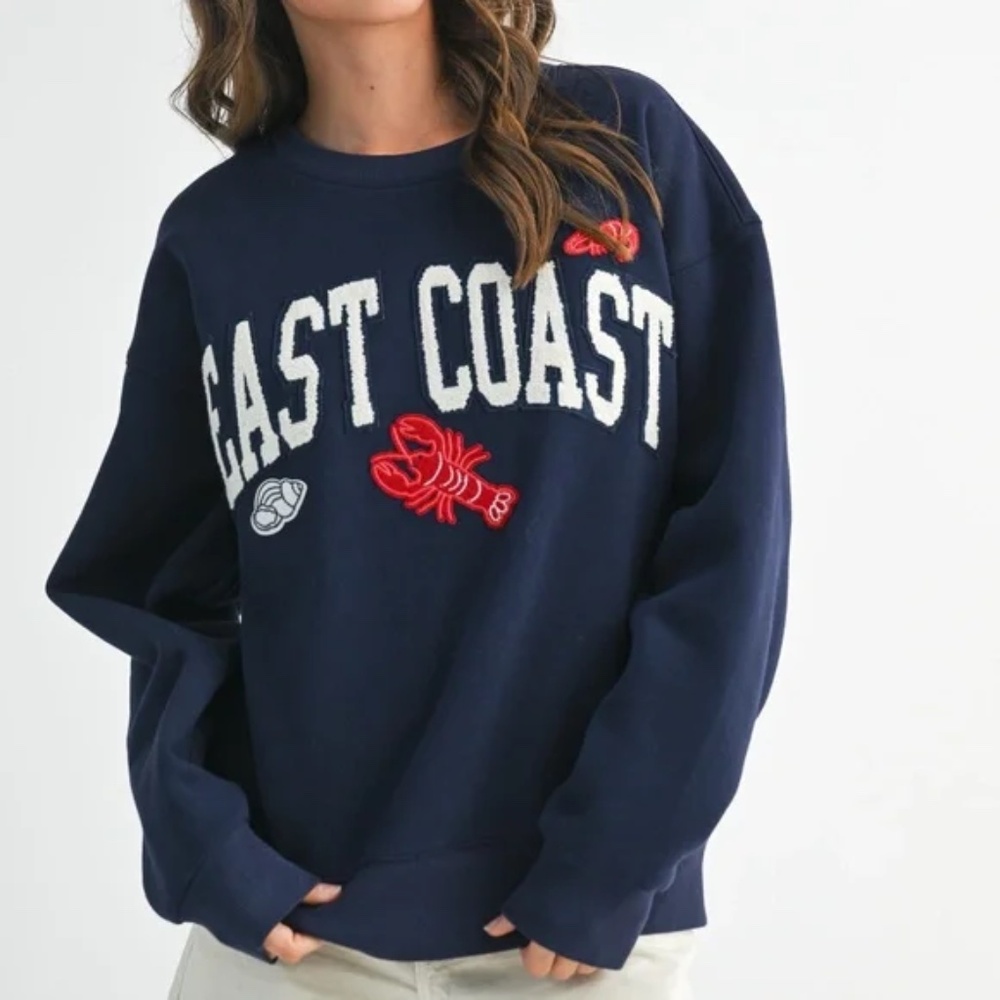 SOLD OUT Navy East Coast Coastal Seaside Graphic Fleece Pullover Sweatshirt - Picture 2 of 5